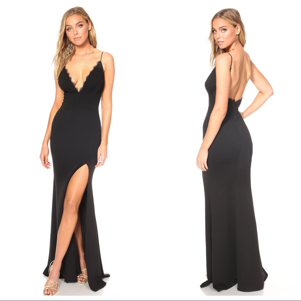 NWT Katie May Saylor Black Eyelash Lace Maxi Dress